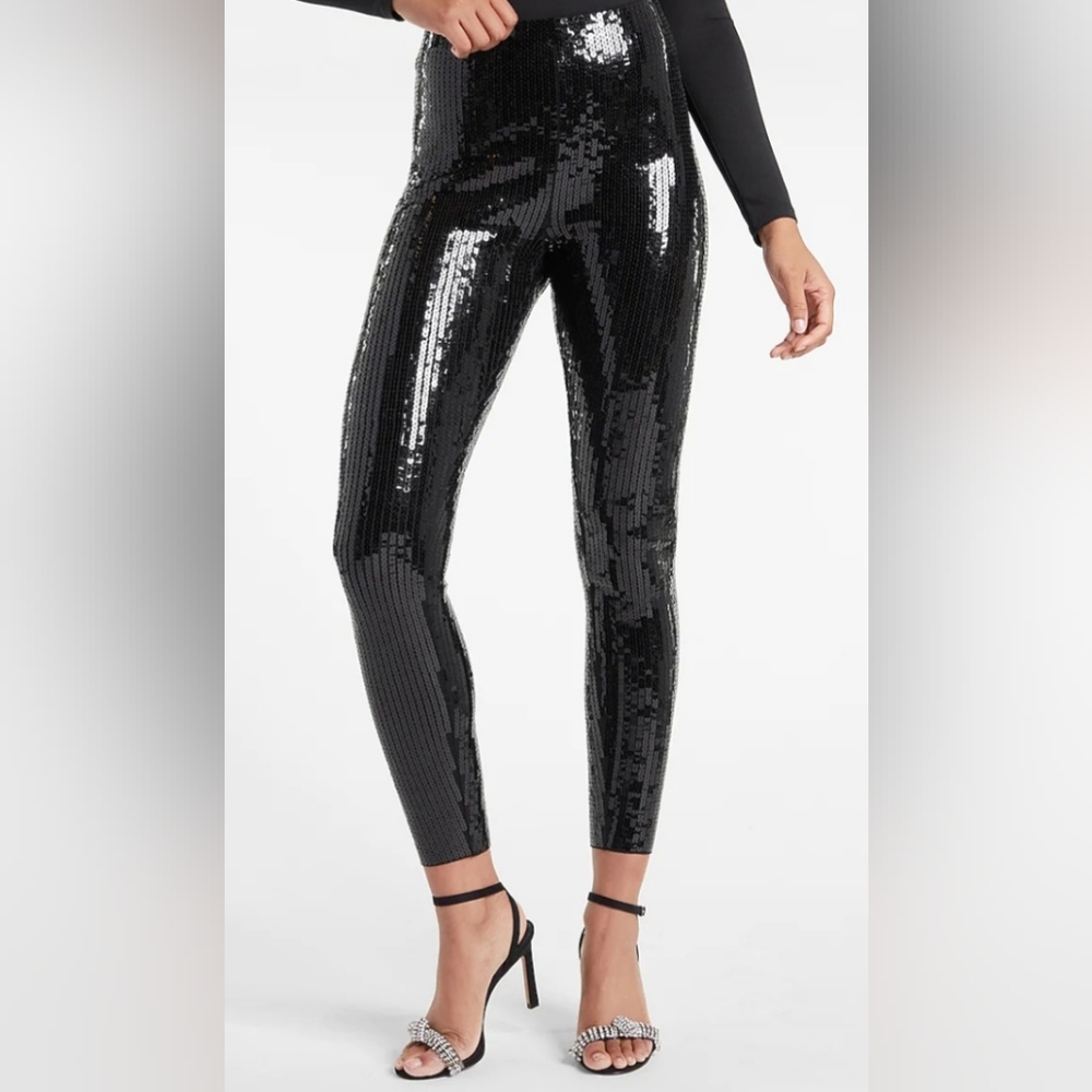 BNWT HIGH RISE SEXY ALL SEQUIN BLACK LEGGINGS FROM EXPRESS SIZE SMALL